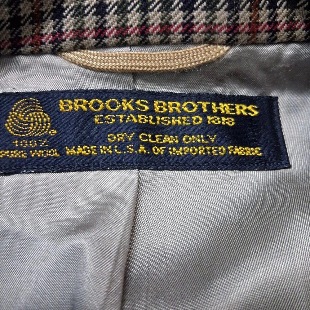 Brooks Brothers Mens 46 Long Pure Wool Glen Plaid Sport Coat Blazer‎ Multi Color